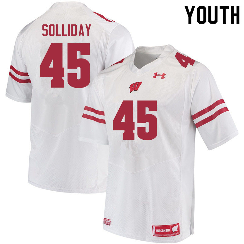 Wisconsin Badgers Youth #45 Garrison Solliday NCAA Under Armour Authentic White College Stitched Football Jersey HL40O76ZL